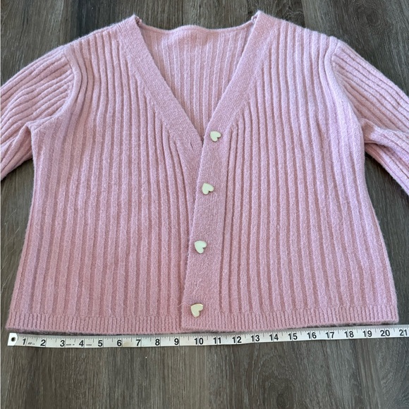 Pink Acrylic Wool Sweater with Heart Buttons - Picture 7 of 8